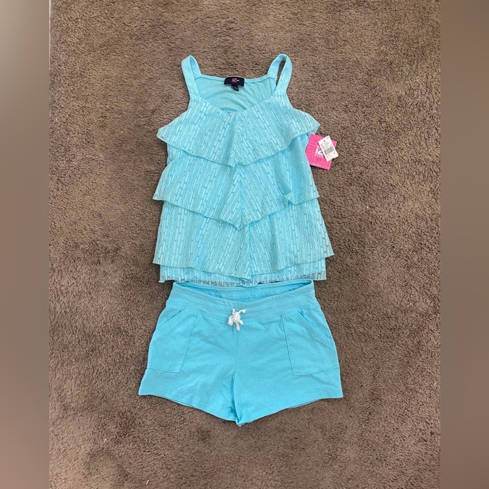 Girls IZ Byer/SO Teal Tank Outfit size 16